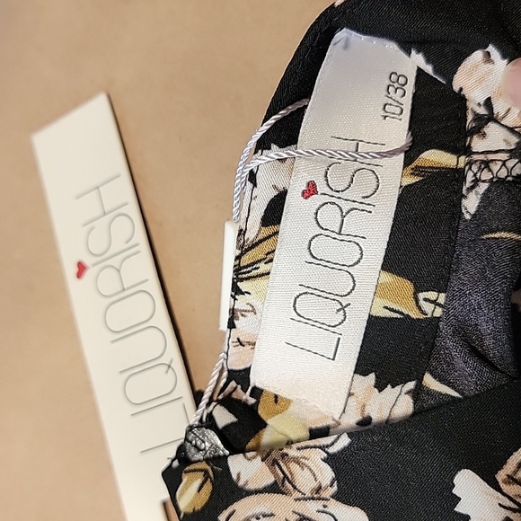 Liquorish Size 10/38 Black with Cream & Tan Floral Pattern Midi Dress, NEW w/Tag - Picture 11 of 12